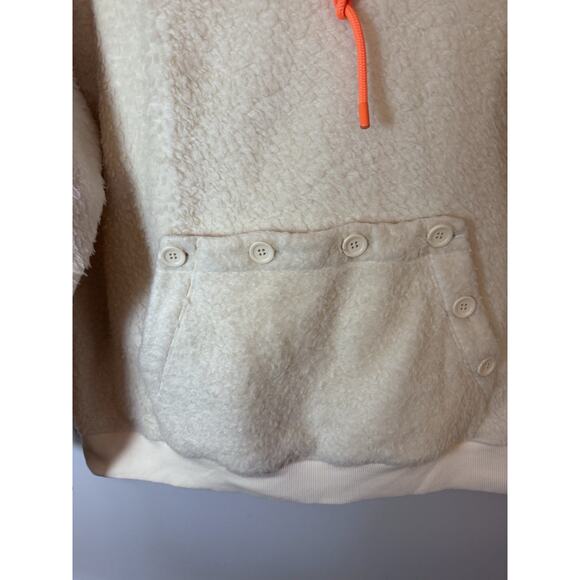 SJYP Unisex Sherpa Fleece Hoodie Ivory + Orange Hoodie Sweatshirt - Sz L - Picture 8 of 14